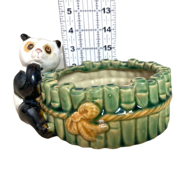 Chinese Panda Bamboo Planter REPAIRED Green Pot B-593 - Picture 3 of 10